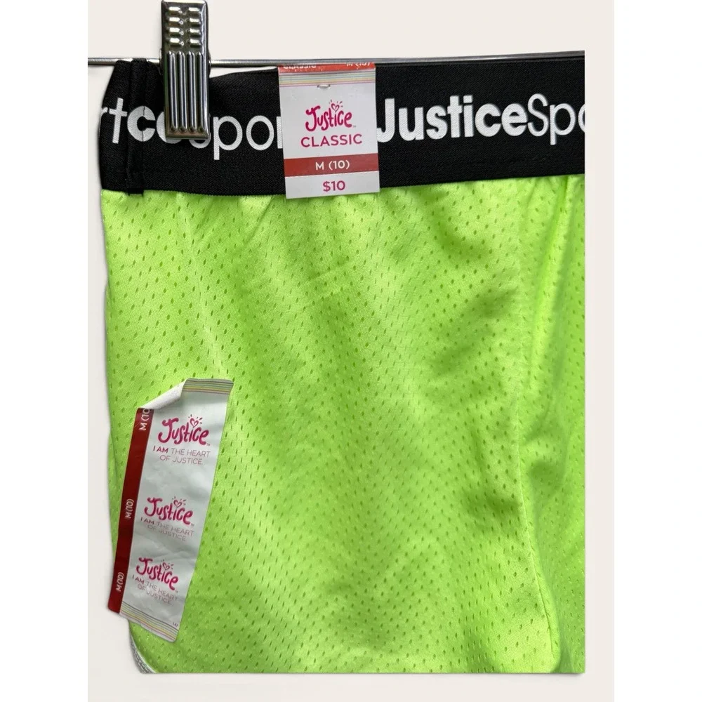 Justice Sport Girls Neon Lime Green Mesh Athletic Dolphin Shorts Size M 10 NWT